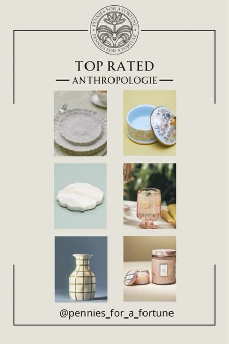 Top rated items from Anthropologie:
Alessandra Marble Coaster, Voluspa Vanilla Lei Glass Jar Candle, Lilypad Side Plate, Green Checkered Vase, Curio Round Porcelain Box, Lucia Acrylic Goblet Wine Glasses

#LTKFindsUnder50 #LTKHome #LTKStyleTip