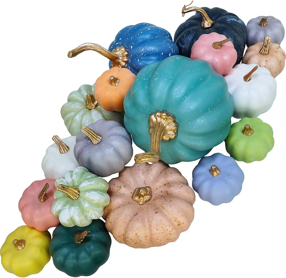 Winlyn 18 Pcs Bulk Assorted Rustic Harvest Artificial Pumpkins Decorative Pumpkins Faux Foam Pump... | Amazon (US)