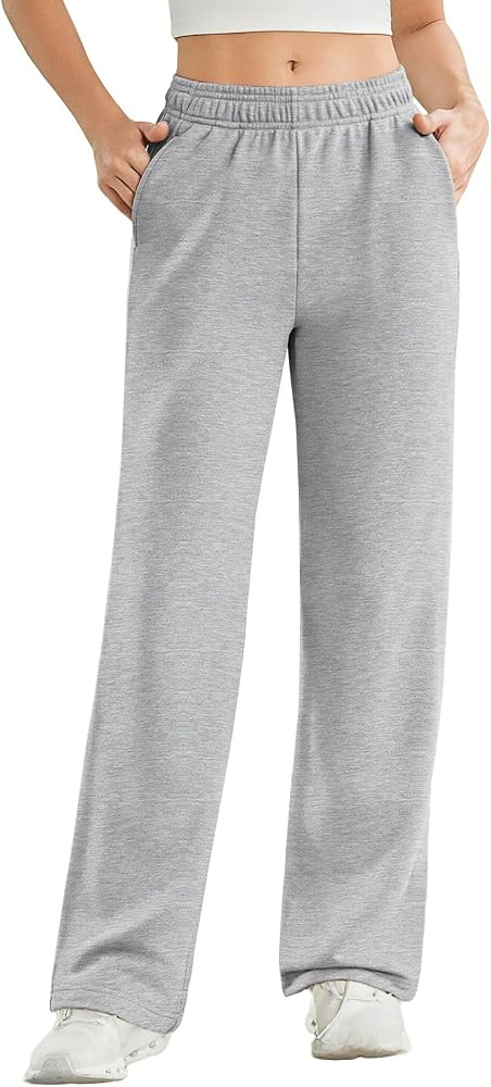 PINSPARK Women's High Waisted Straight Leg Sweatpant Comfy Interior Drawstring Workout Sweat Pant... | Amazon (US)
