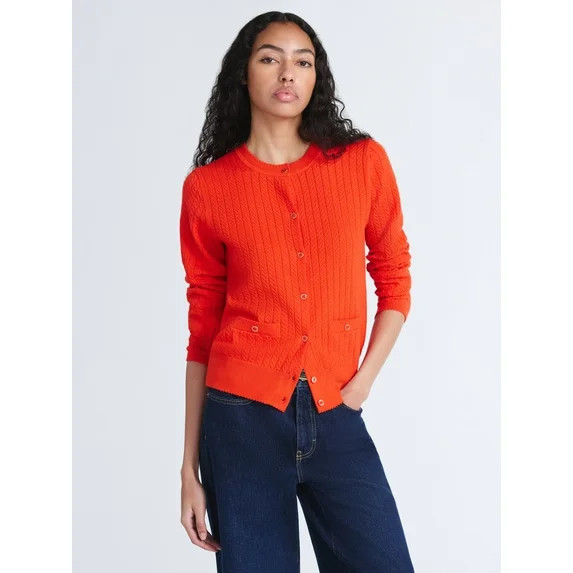 Free Assembly Women's and Women's Plus Cozy Yarn Welt Pocket Cable Cardigan Sweater, Midweight, S... | Walmart (US)