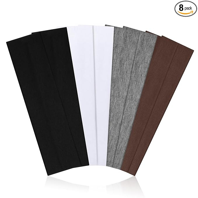 Headbands for Women, 8pcs Stretchy Non Slip Soft Cotton Cloth Hair Bands for Sports, Workout, Yog... | Amazon (US)