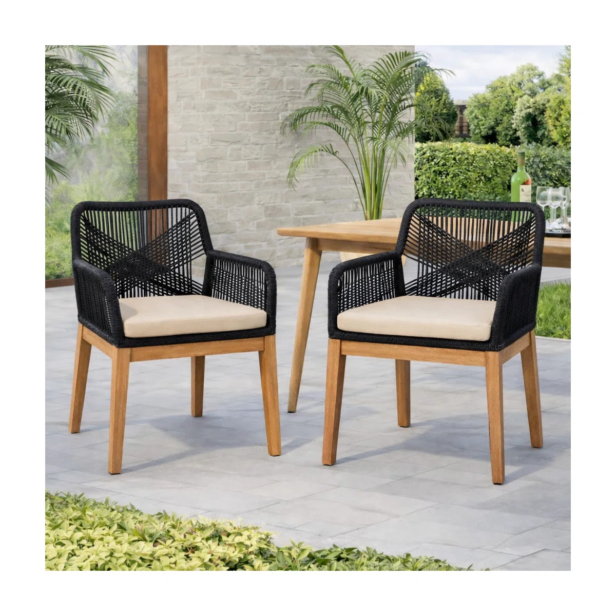 Jana 2-Piece Outdoor Solid Wood Dining Armchair Set With Cushion (Set of 2) | Wayfair North America