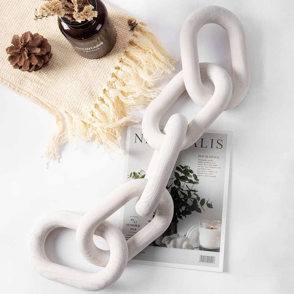 Amazon.com: Ohiyoo Wood Chain Link Decor White, Hand Carved 5-Link Wood Knot Decor for Home Decor... | Amazon (US)