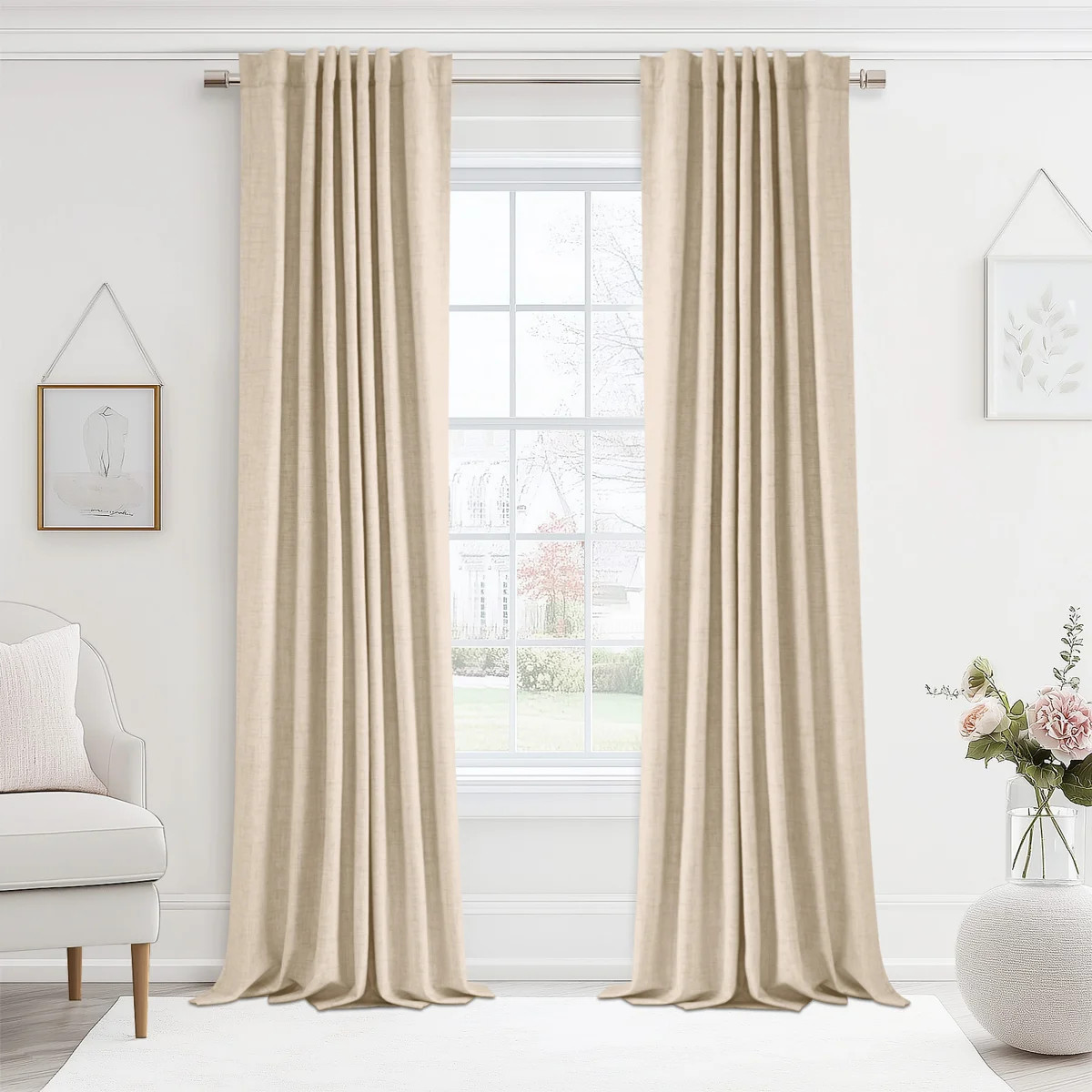 Cadnite 50" W Thermal 100% Blackout Linen Textured Curtain Panels (Set of 2) | Wayfair North America