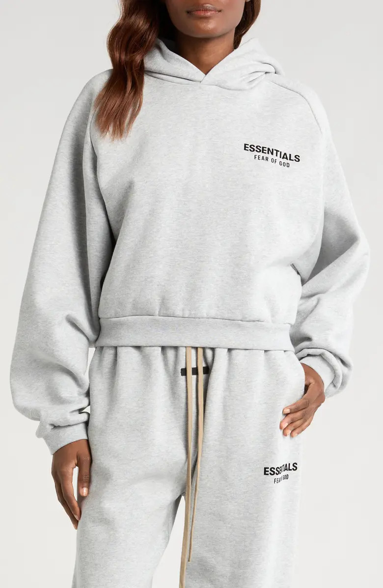 Fear of God Essentials Cotton Blend Fleece Crop Hoodie | Nordstrom | Nordstrom