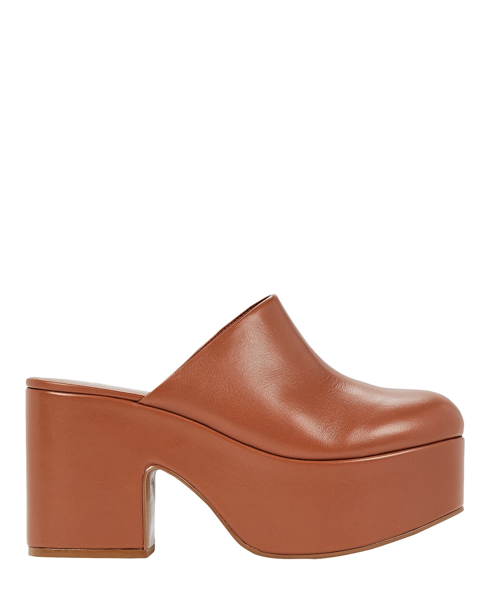 Larroudé Miso Leather Platform Clogs, Brown 9 | INTERMIX