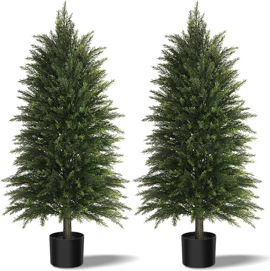 4FT Artificial Cedar Trees Set of 2, Realistic Faux Evergreen Topiary Bushes Plants, Outdoor Pott... | Amazon (US)