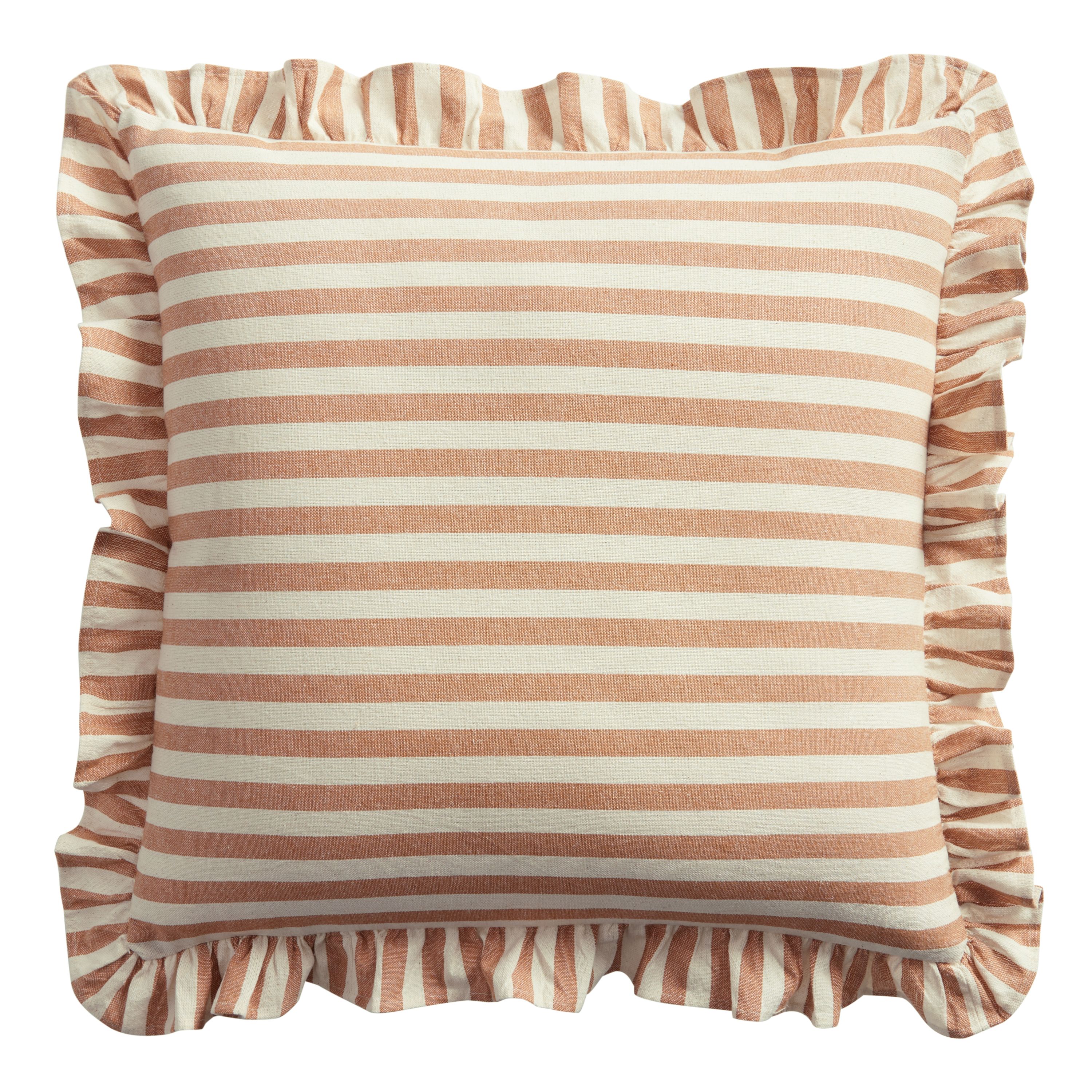 Ivory And Rust Striped Throw Pillow With Ruffle | World Market
