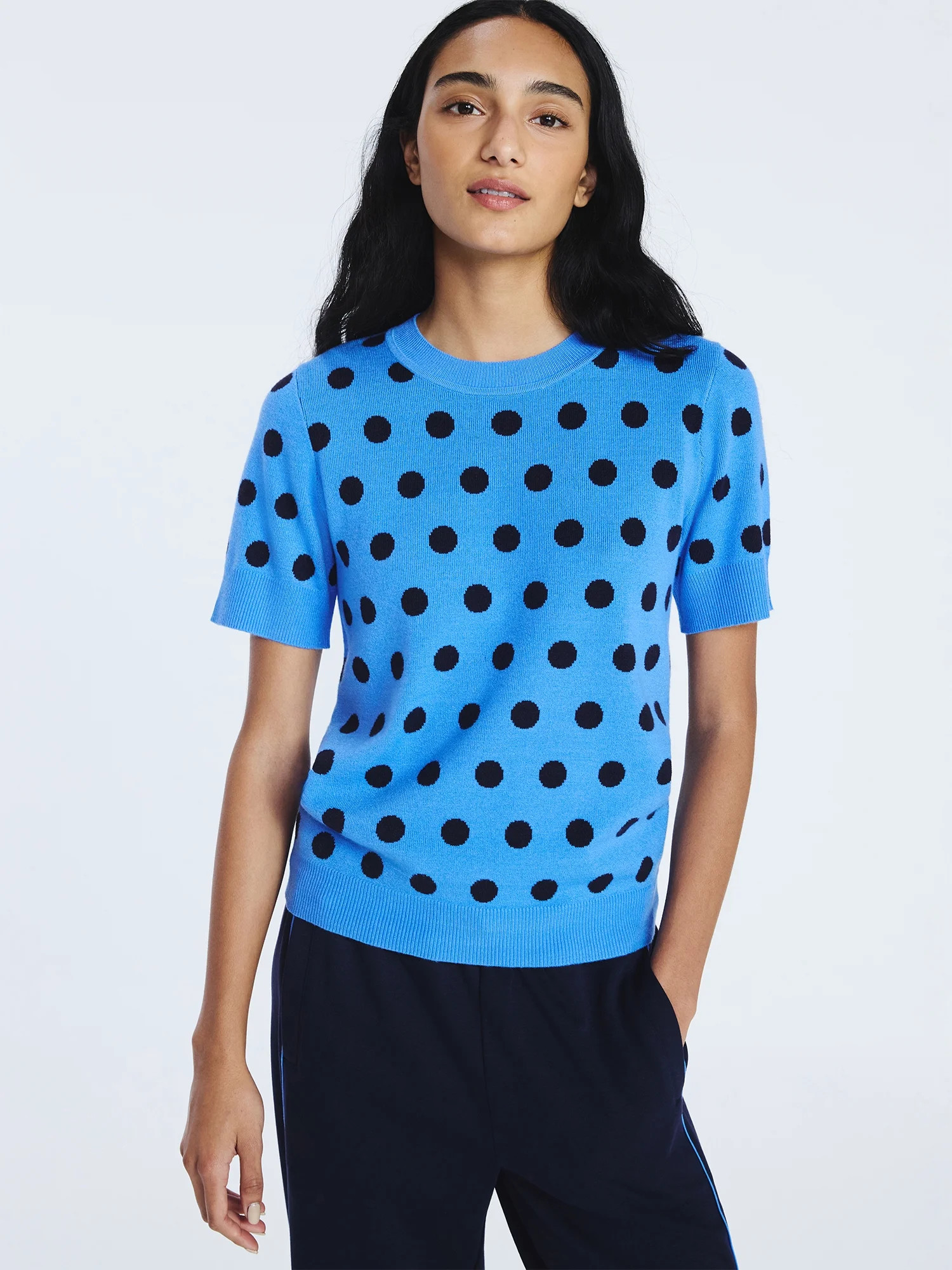 Free Assembly Women's Cozy Yarn Shrunken Sweater Tee with Short Sleeves, Sizes XS-XXL | Walmart (US)