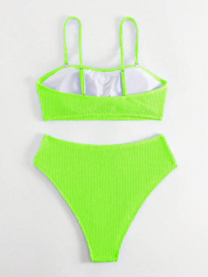 SHEIN Swim Neon Lime High Waisted Bikini Set,Summer Beach | SHEIN