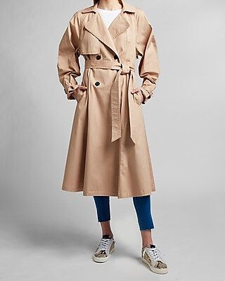 Belted Balloon Sleeve Pleated Trench Coat Women's Beige | Express