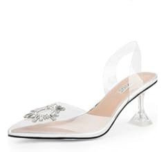 wetkiss Clear Heels Shoes for Women, Crystal Rhinestones Slingback Wedding Shoes Pointed Toe High... | Amazon (US)