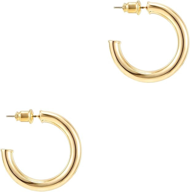 PAVOI 14K Gold Plated Hoop Earrings For Women - 3.5mm Thick Infinity Gold Hoops Women Earrings - ... | Amazon (US)
