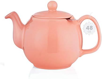 SAKI Large Porcelain Teapot, 48 Ounce Tea Pot with Infuser, Loose Leaf and Blooming Tea Pot - Pin... | Amazon (US)