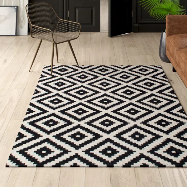Decca Geometric Handmade Tufted Wool Black/Cream Area Rug | Wayfair North America