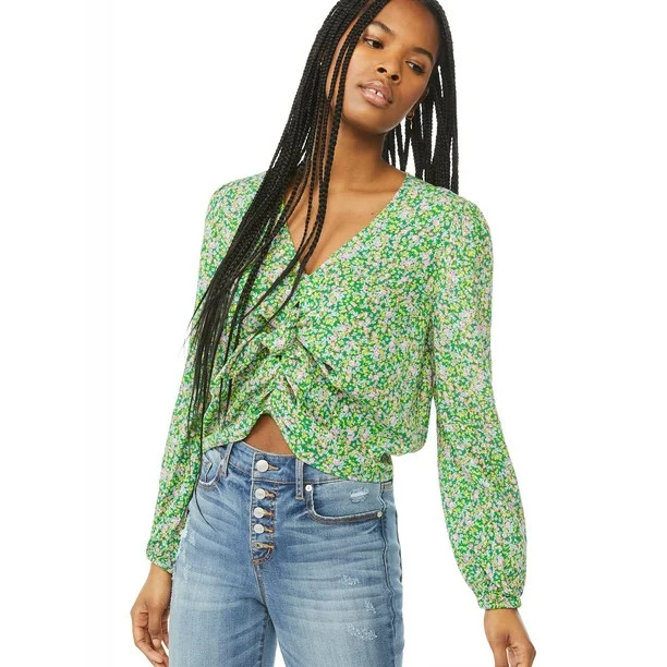 Scoop Women's V-Neck Knot Front Top | Walmart (US)