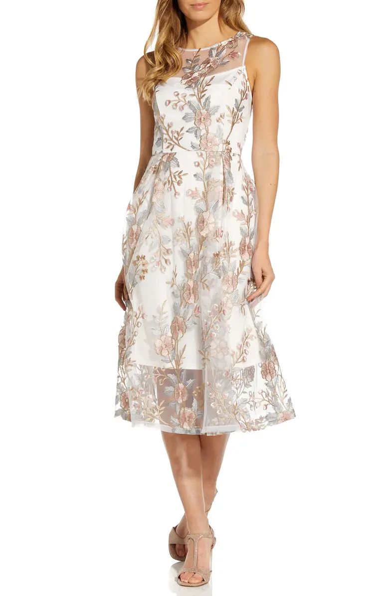 Adrianna Papell Floral Embroidered Midi Fit & Flare Dress | Nordstrom | Nordstrom