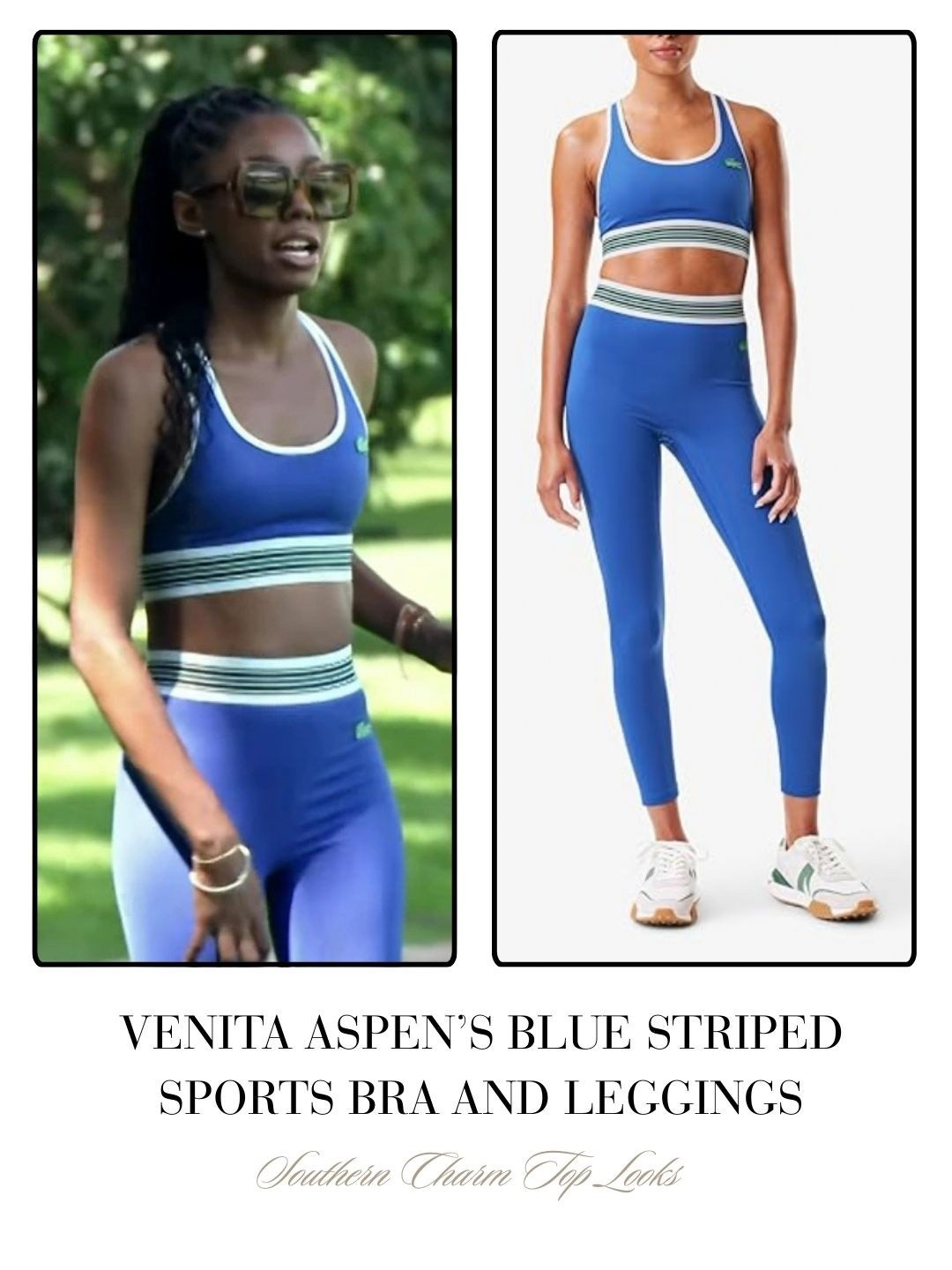 Venita Aspen’s Blue Striped Sports Bra and Leggings 