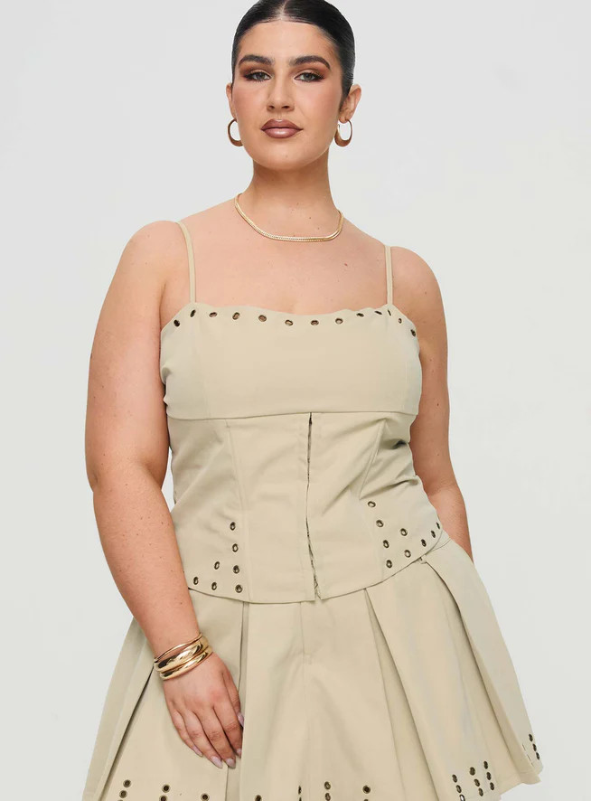 Alinzia Eyelet Corset Top Beige Curve | Princess Polly US