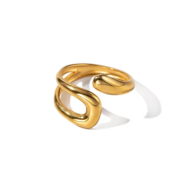 Uworld-anillo de acero inoxidable chapado en oro de 18K para mujer, sortija Simple con apertura c... | Aliexpress EU