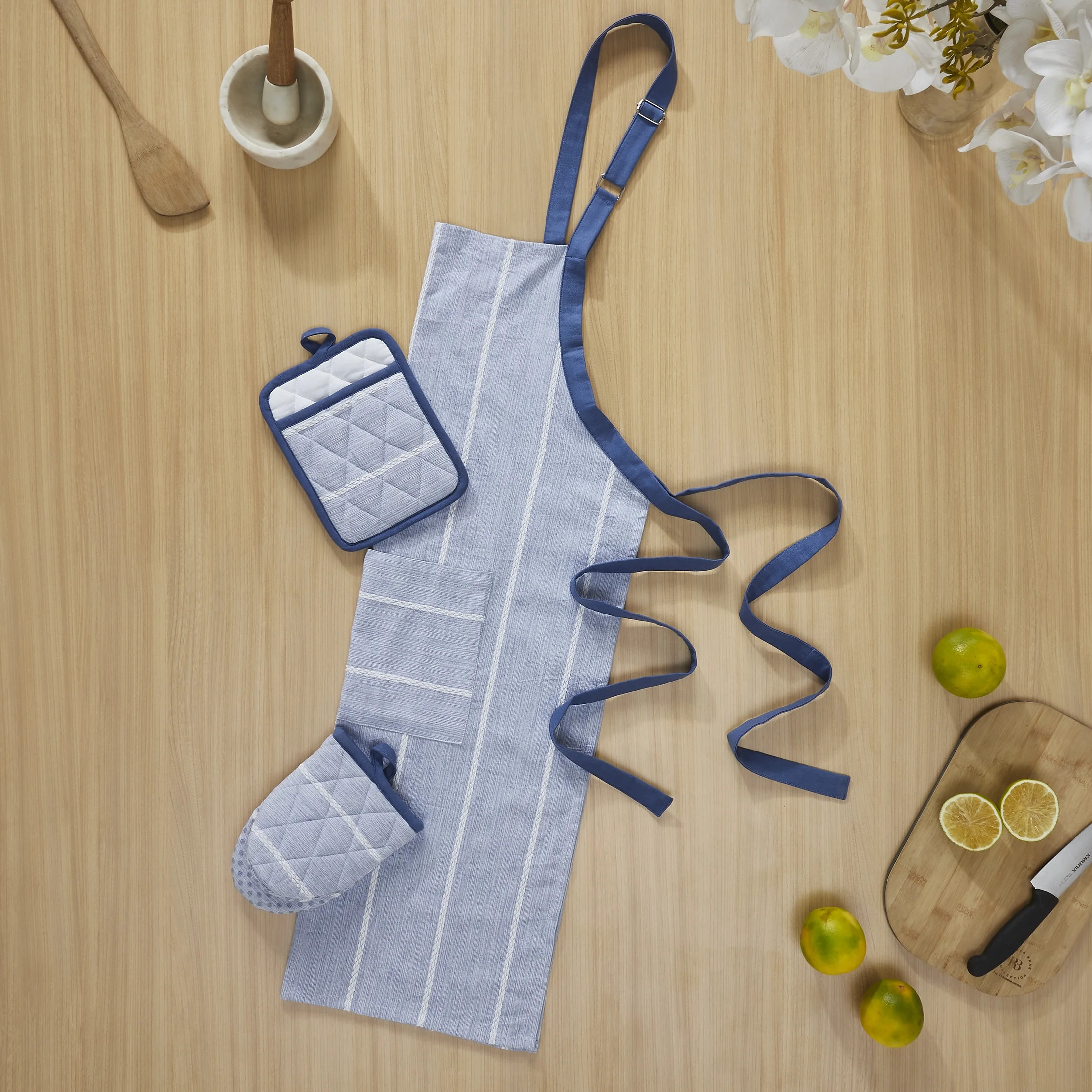 My Texas House Sutton Pick Stitch 3-Piece Kitchen Set, Blue/Gray | Walmart (US)