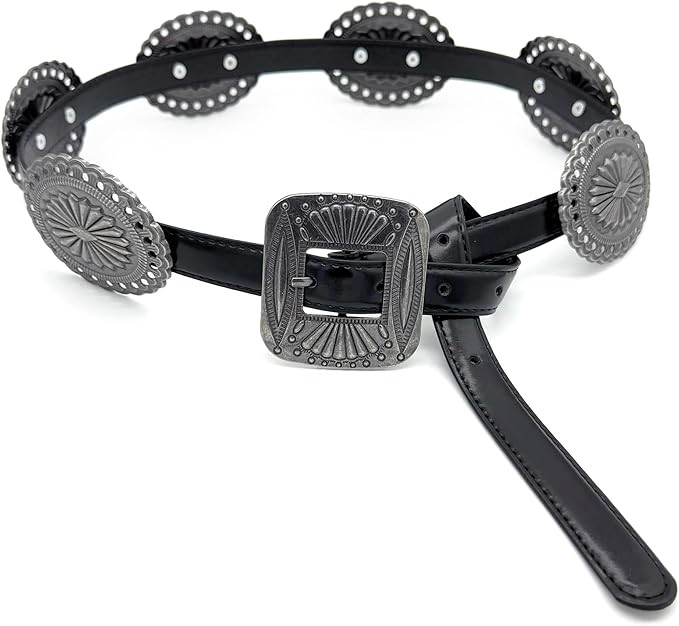 Western Concho Belts for Woman Cowgirl Faux Leather Belt for Dresses Jeans Country Concert Nashvi... | Amazon (US)