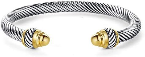 TONY & SANDY Cable Wire Designer Inspired Cuff Bracelet Bangle Stainless Steel Classic Retro Anti... | Amazon (US)