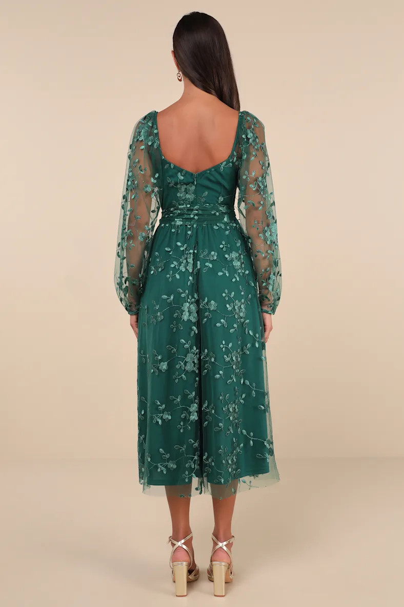 Darling Charisma Emerald Mesh Embroidered Midi Dress | Lulus