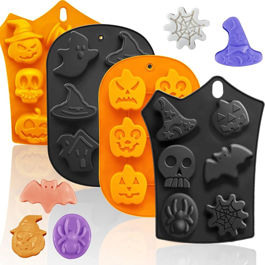 Halloween Silicone Molds Set 19 Shapes Large Baking Molds Pack of 4 Including Pumpkin Skull Ghost... | Amazon (US)