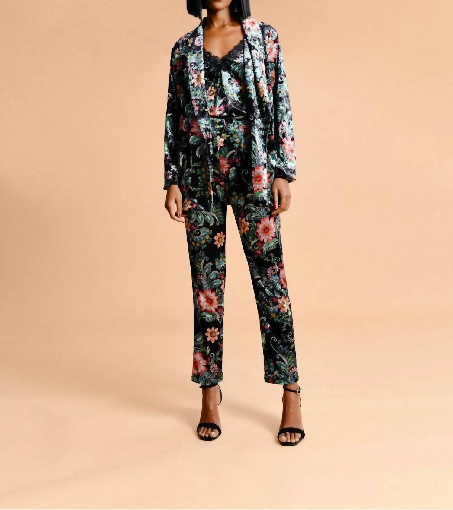 Floral Print Velvet Blazer In Black Freya | Shop Simon