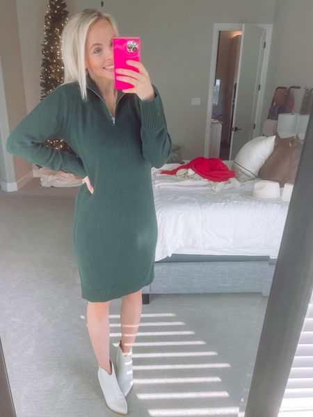 Wearing a small in the green sweater dress- perfect for a holiday party. You can wear boots or sneakers with this dress! 

#LTKHoliday #LTKSeasonal #LTKstyletip