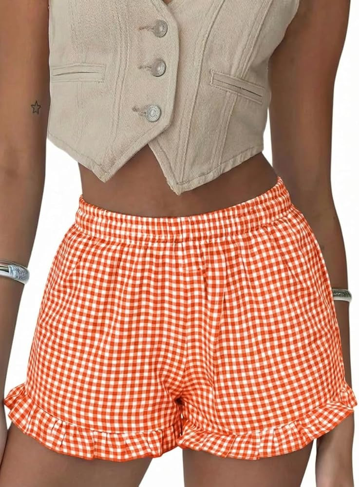 Aoulaydo Boxer Shorts for Women Pajama Gingham Shorts Casual Lounge Sleep Plaid Y2K Beach Bottoms... | Amazon (US)
