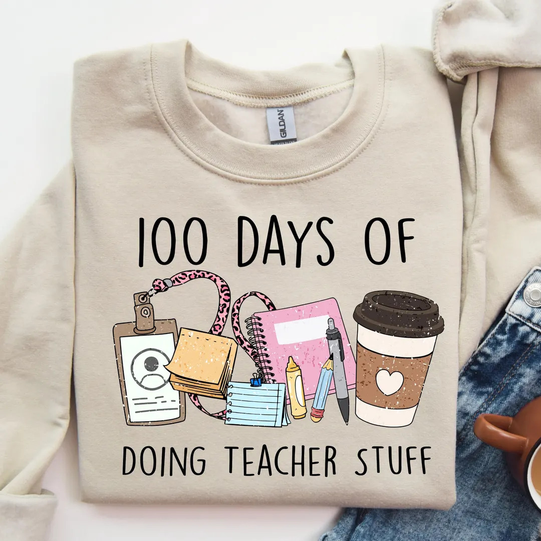 100 Days of Doing Teacher Stuff Sweatshirt, Back to School Shirt, Happy 100 Days of School Shirt,... | Etsy (US)