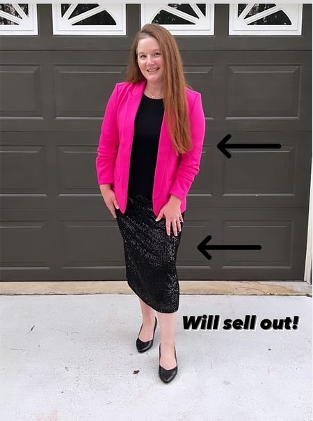 Walmart holiday style, Walmart Scoop Suba Blazer, LTKworkwear, pink & black, Sequin skirt, kitten heels, Walmart style

#LTKworkwear #LTKHolidaySale #LTKHoliday