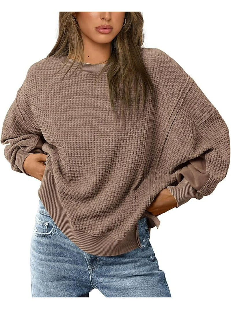 PRETTYGARDEN Oversized Sweatshirt for Women Fashion Crewneck Long Sleeve Pullover Waffle Knit Top... | Walmart (US)