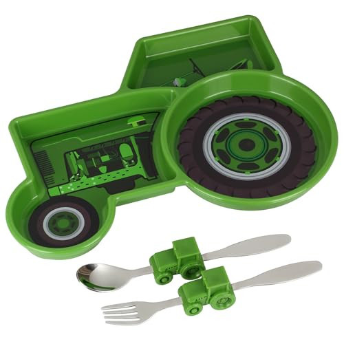 Kids Divided Plate with Utensils - Children's Meal Set with Plate, Fork and Spoon - Tractor | Amazon (US)