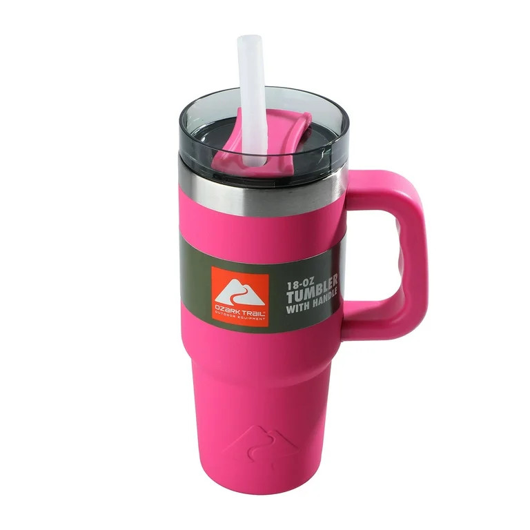 Ozark Trail 18 oz Insulated Stainless Steel Tumbler with Handle, Hot Pink - Walmart.com | Walmart (US)