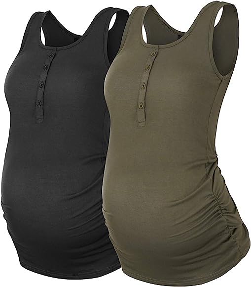 Molliya Maternity Tank Top Sleeveless Front Button Side Ruched Summer Nursing T Shirt Casual Pregnan | Amazon (US)