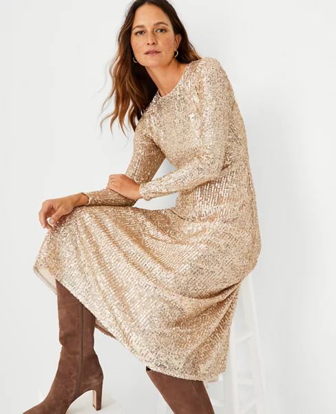 Sequin Midi Flare Dress | Ann Taylor (US)