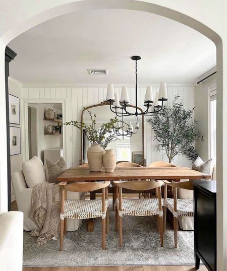 Dining room, dining table, accent chairs, floor mirror, chandelier, faux tree, neutral home decor

#LTKHome #LTKStyleTip