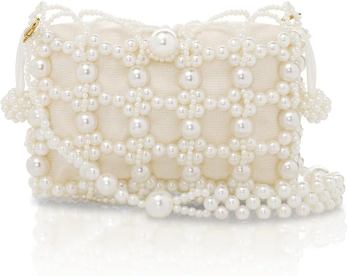 BABEYOND Women Pearl Clutch Purse - Bucket Beaded Bridal Evening Bag Formal Reticulated Bag with ... | Amazon (US)