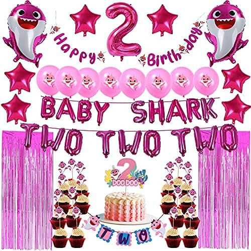 Pink Baby Shark 2nd Birthday Complete Decoration Set for Girls | 44 Pcs Baby Shark Theme Birthday... | Amazon (US)