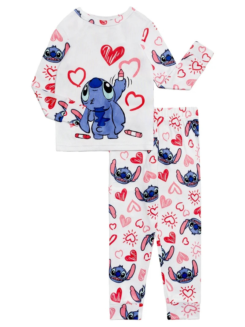Lilo & Stitch Girls 2- Piece Valentines Day Long Sleeve and Pant Pajama Set, Sizes 4-10 | Walmart (US)