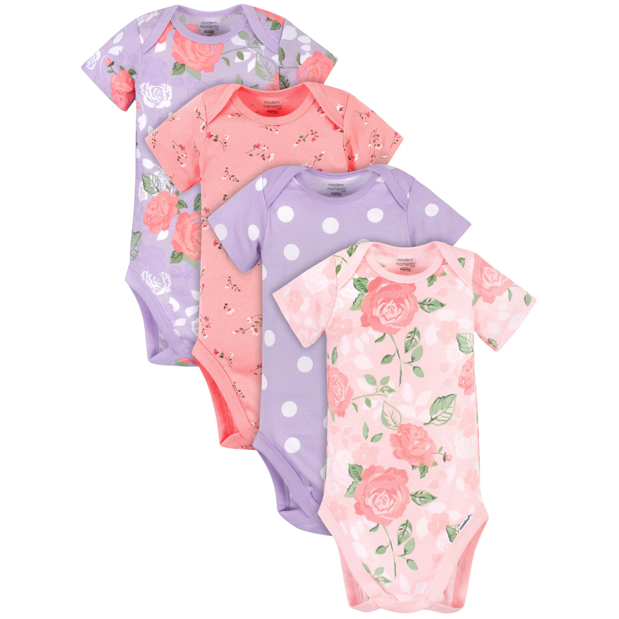 Modern Moments by Gerber Organic Baby Girl Bodysuits, 4 Pack Newborn-12 Months | Walmart (US)