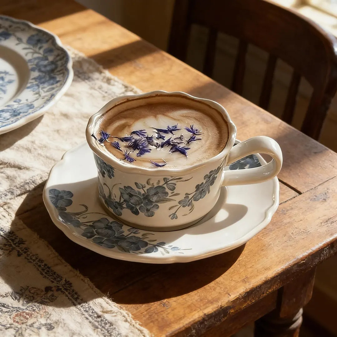 French Vintage Floral Coffee Cup Set Blue White Ceramic Tea Cup Saucer Cottagecore Mug Aesthetic ... | Etsy (US)