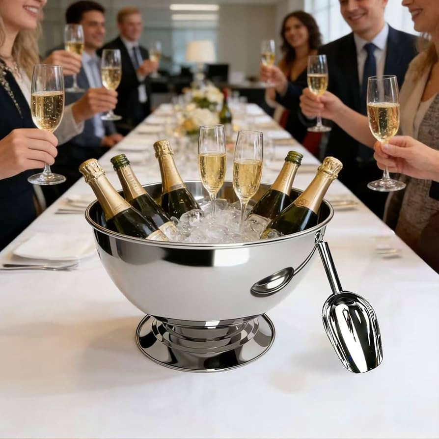 Stainless Steel Champagne Bucket with Scoop, 15.3" Large Capacity Ice Bucket with Detachable Base... | Amazon (US)