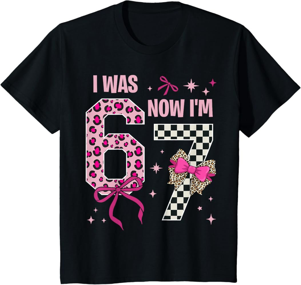7th Birthday Girl I was 6 Now I'm 7 Years Old Birthday Girl T-Shirt | Amazon (US)