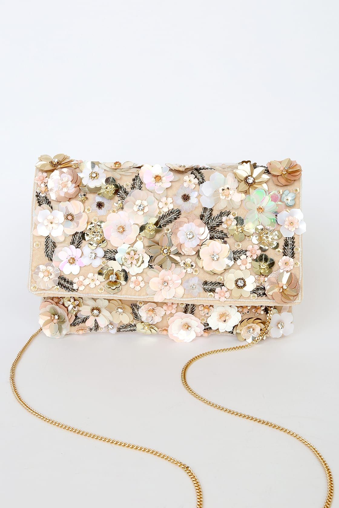 Garden of Glam Beige Velvet Floral Sequin Clutch | Lulus