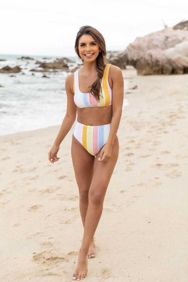 Dive In The Tropics Striped High Waisted Swimsuit Bottom | The Pink Lily Boutique