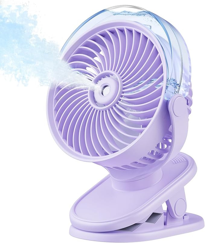 SWEETFULL Portable Misting Clip On Fan, USB-C Rechargeable Mini Personal Cooling Fan with 4 Speed... | Amazon (US)